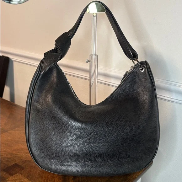 BORBONESE Black Italian Leather Hobo Bag with signature knot strap - Picture 2 of 16